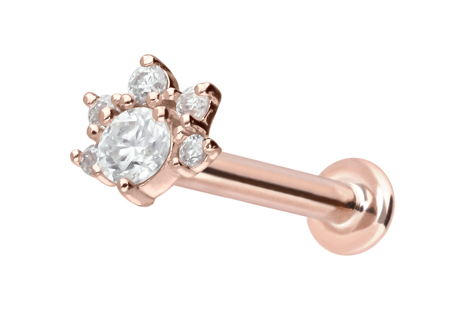 14 Karat Gold Labret Piercing mit Push Fit MOISSANIT-BLUME